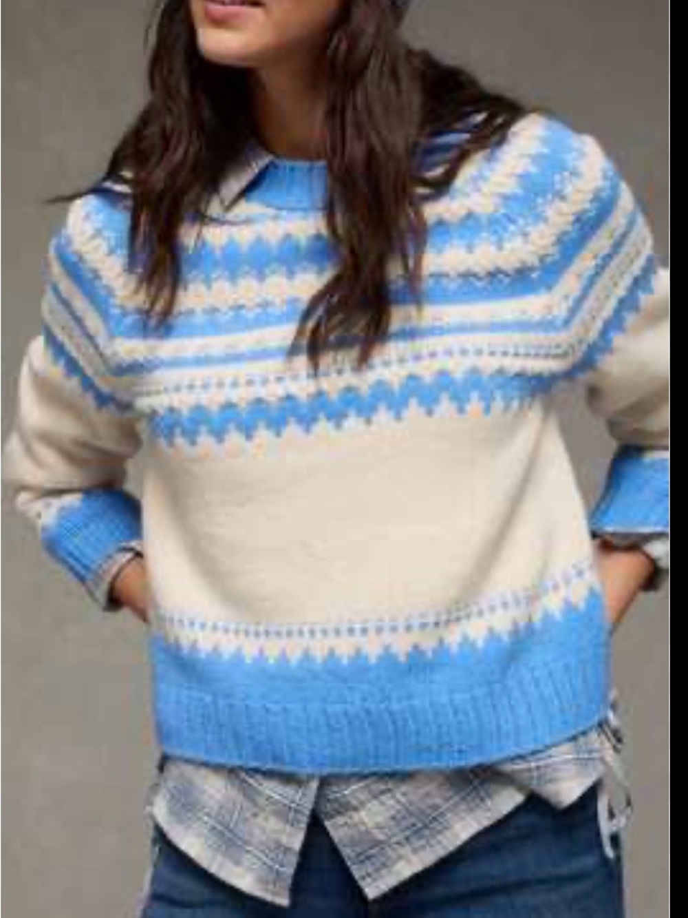 NWT American Eagle Blue and White Snow Stopper Fair Isle Sweater